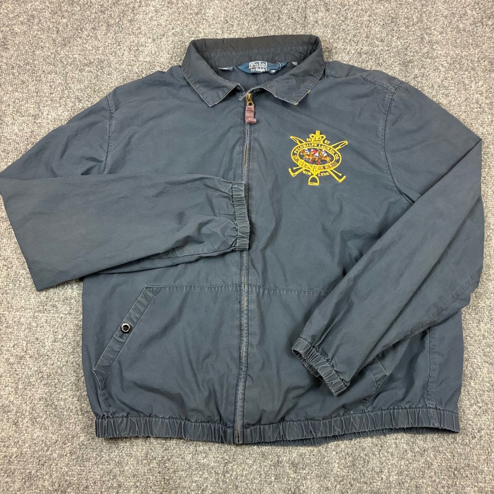 Vintage Polo Ralph Lauren Mens XL Navy Blue Harrington Crest Jacket Embroidered